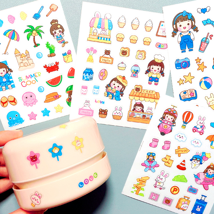 Корейские милые наклейки для тетрадей, наклейки для термосов, наклейки для мобильных телефонов, прозрачные ПВХ наклейки для студентов