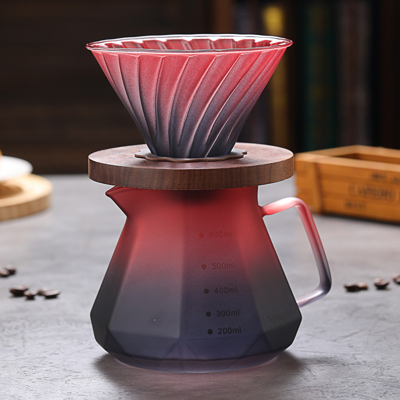 Coffee Pot Heat Resistant Glass Octagonal Diamond Coffee Pot Sharing Pot Drip Filter Cup Hand Coffee Pot suit