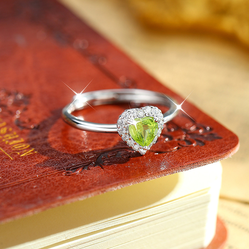 S925 Sterling Silver Ring Women's 5mm Heart-Shaped Natural Crystal Stone Ring Accessible Luxury High-End Classic Inlaid Hand Jewelry