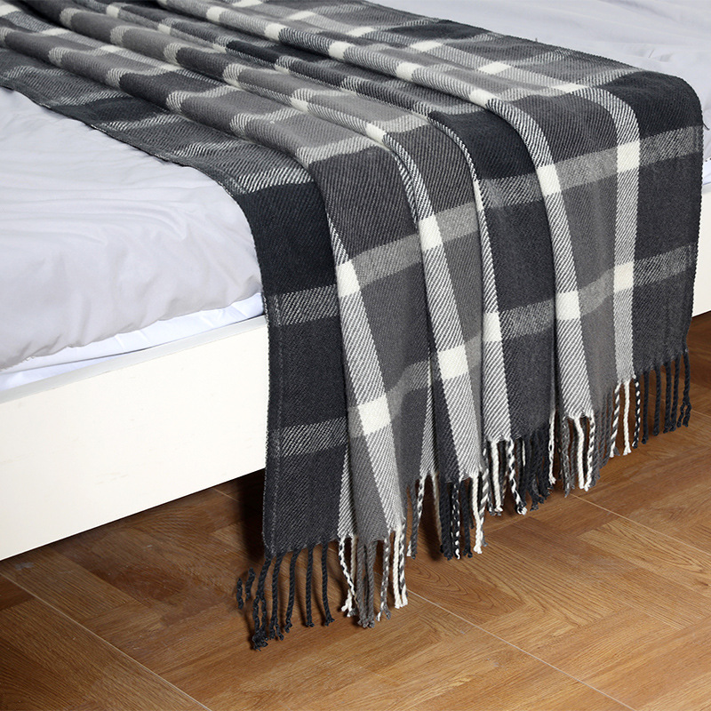 Amazon New Wool Sofa Cover Blanket Car Plaid Cross-border Diamond Air-conditioning Blanket Tassel Nap Blanket