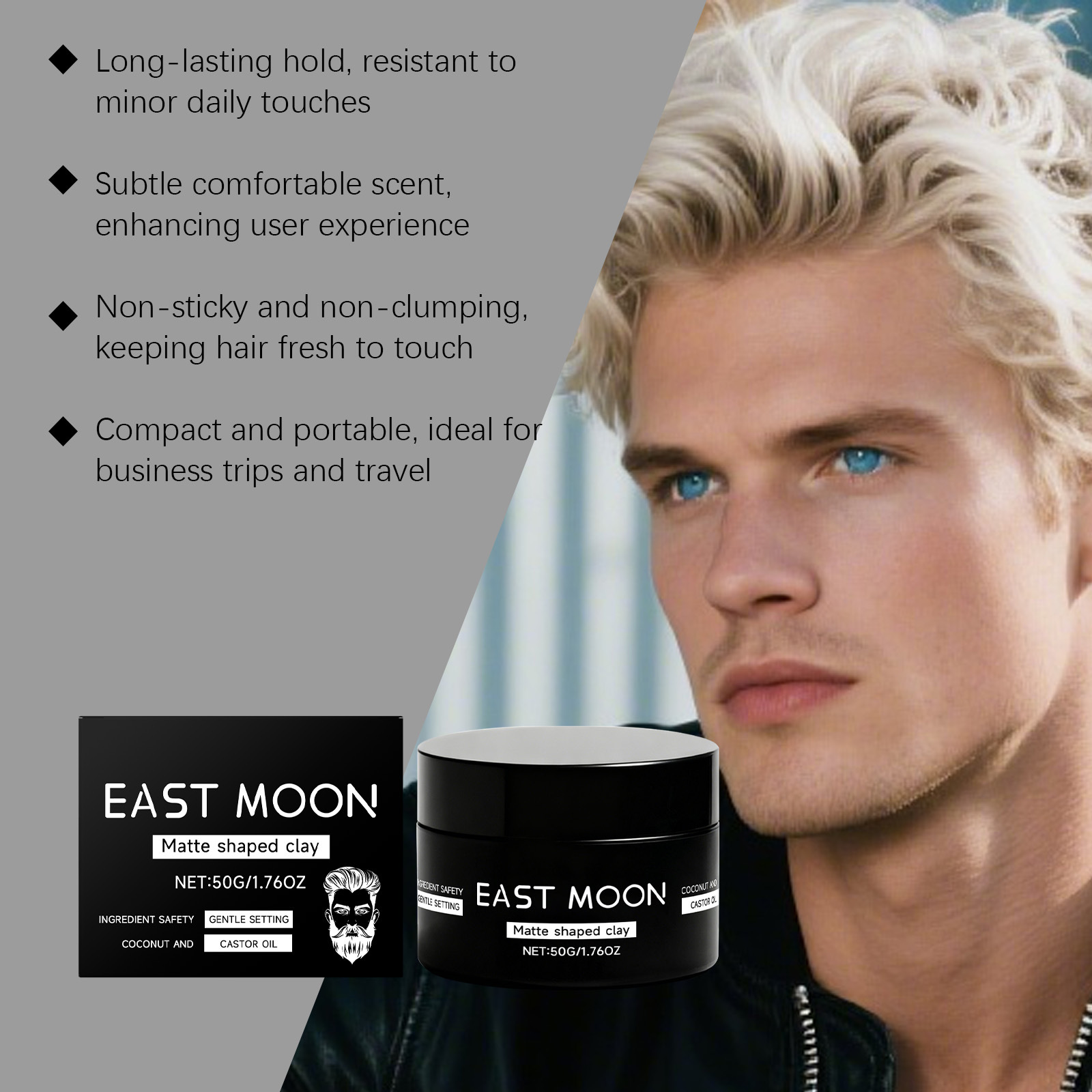 East Moon Men's Matte Styling Hair Mud Men's Hair Refreshing and Styling Mud Easy to Care for Non-Stick and Smooth