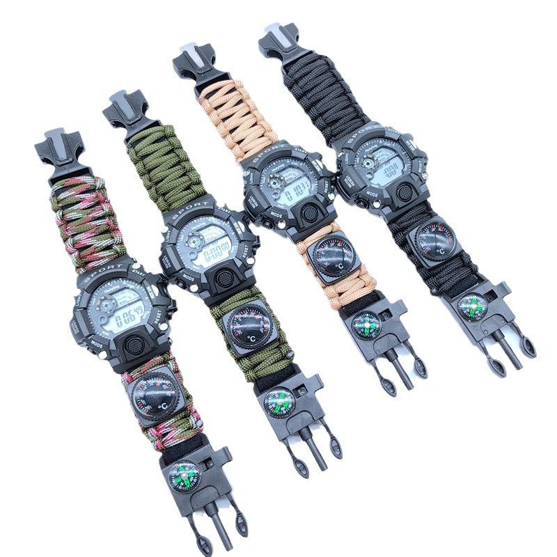 Outdoor umbrella rope woven Survival Survival bracelet life-saving whistle compass Flint multi-function knife watch waterproof