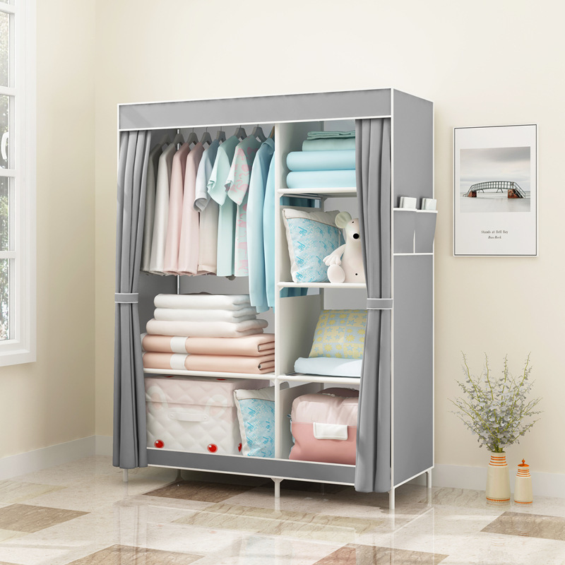 Simple Wardrobe Fabric Folding Cloth Wardrobe Economical Storage Cabinet Rental House Home Wardrobe Hanger Steel