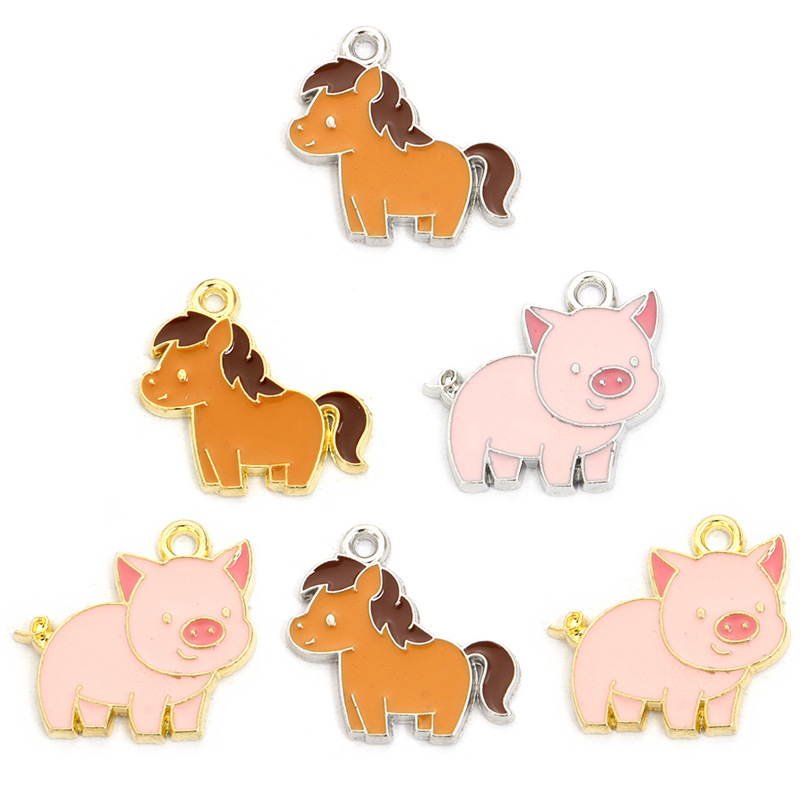 Cartoon Pony and Piggy Oil Dripping Alloy Pendant Animal DIY Jewelry Accessories Bracelet Earrings Keychain Small Pendant