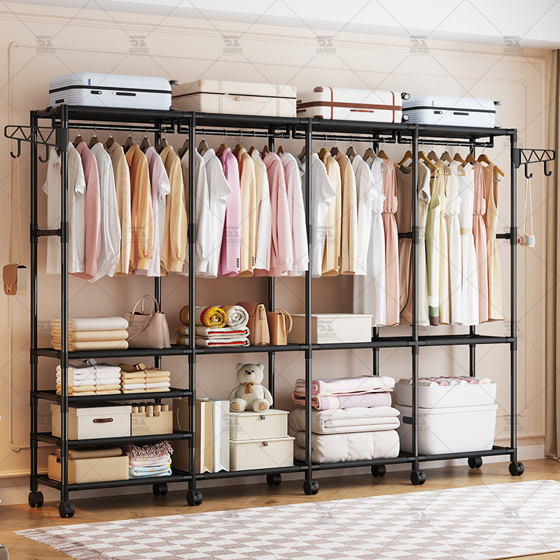 Multifunctional Coat Rack Floor-Standing Multi-Row Simple Clothes Hanger Clothes Drying Rack Bedroom Home Reinforced Fashion Clothes Rack