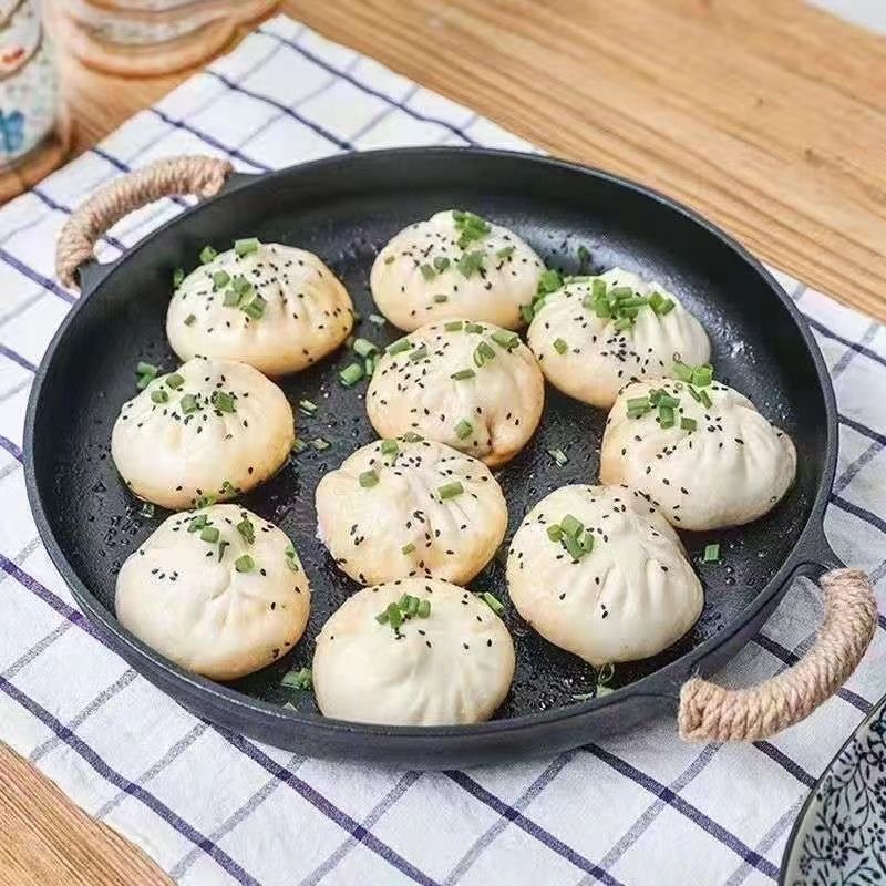 Thickened Cast Iron Pancake Pan, Uncoated Pancake Pan, Cast Iron Griddle, Double-Ear Frying Pan, Hand-Grab Pancake, Cast Iron Non-Stick Pan