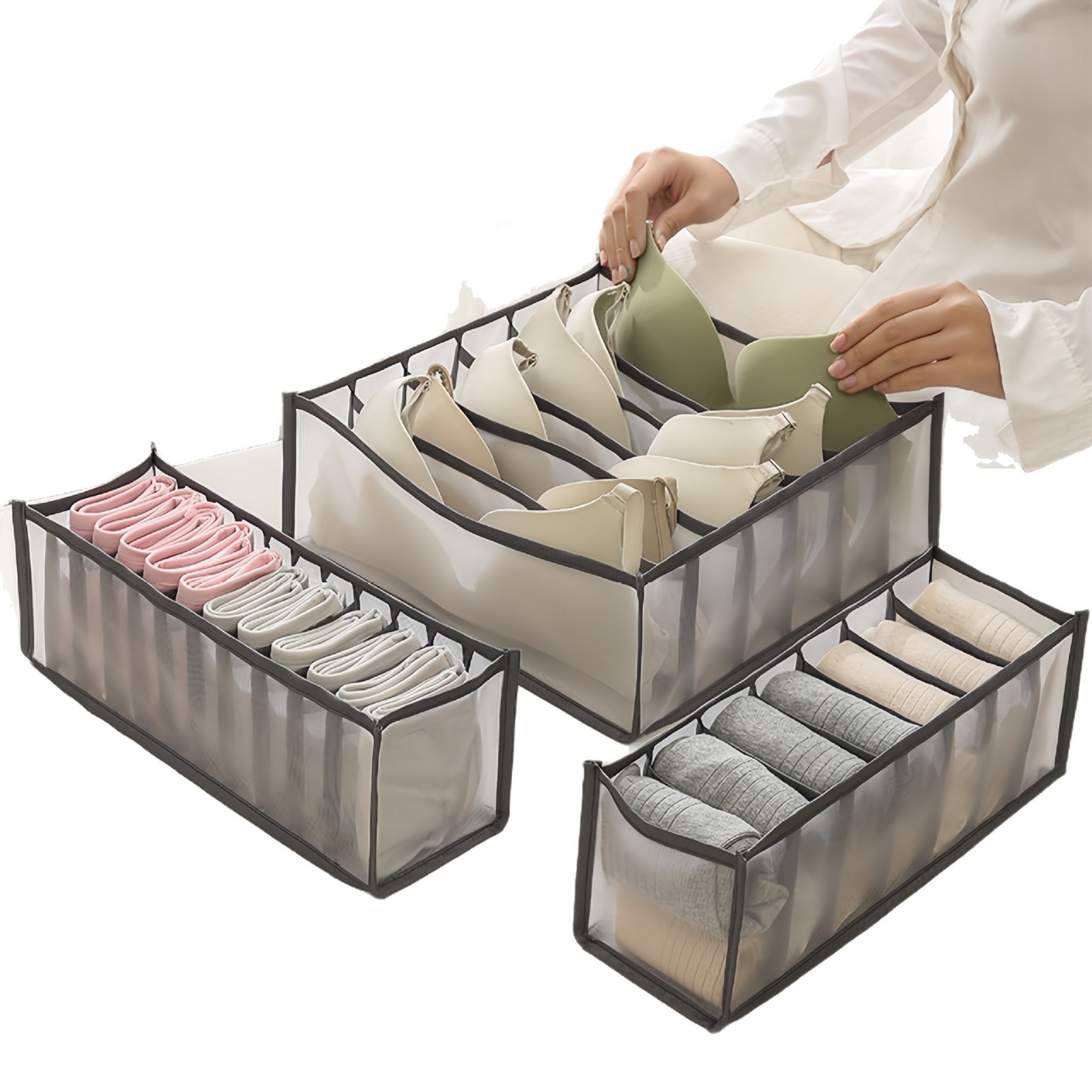 Amazon Underwear Storage Grid Three-Piece Underwear Bra Storage Box Drawer Mesh Jeans Storage Box