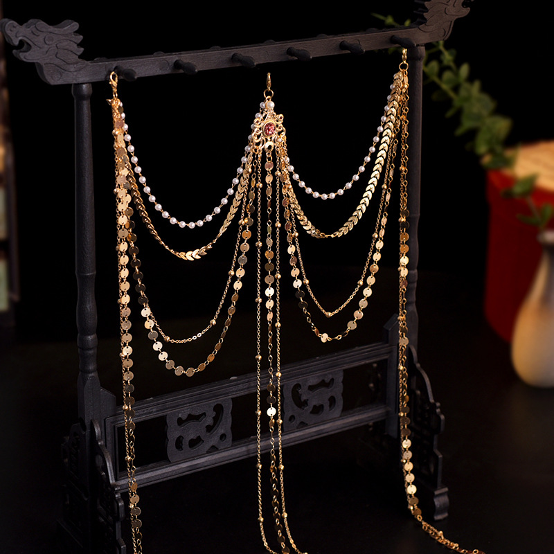 Antique new Bohemian headdress dance eyebrow chain net red rhinestone forehead photo silver exotic headdress