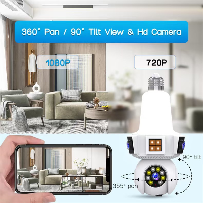V380Pro Light Bulb E27 Dual Lens 2 Lenses Surveillance Camera Wifi Ip Camera Manufacturer