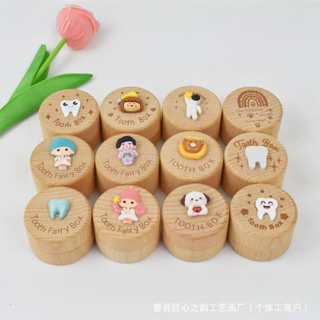 Spot Wooden Kidsren's Deciduous Tooth Box Male and Female Baby Tooth Storage Box Umbilical Cord Fetal Hair Tooth Storage Box Commemorative Box