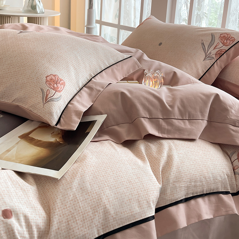 Autumn and Winter Category a Maternal and Infant Grade Thickeneded and Warm Four-Piece Set of Pure Cotton Accessible Luxury Style Digital Printed Wide-Brimmed Style