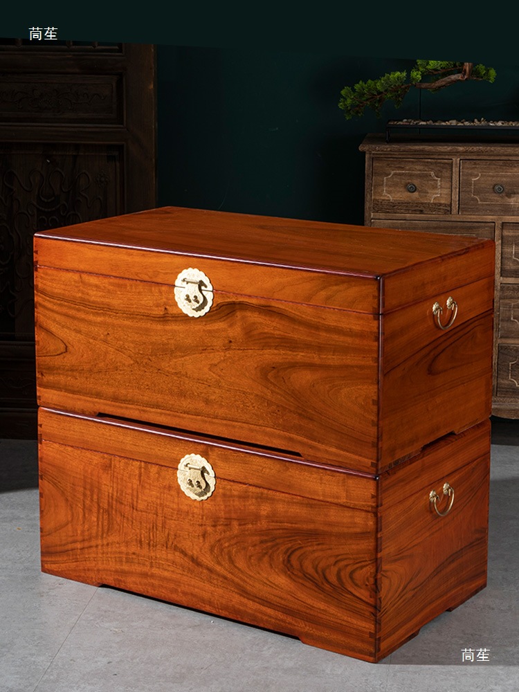Large Solid Camphor Wood Storage Box for Wedding, Calligraphy, and Painting, Dowry, and Wedding Clothing with Lock