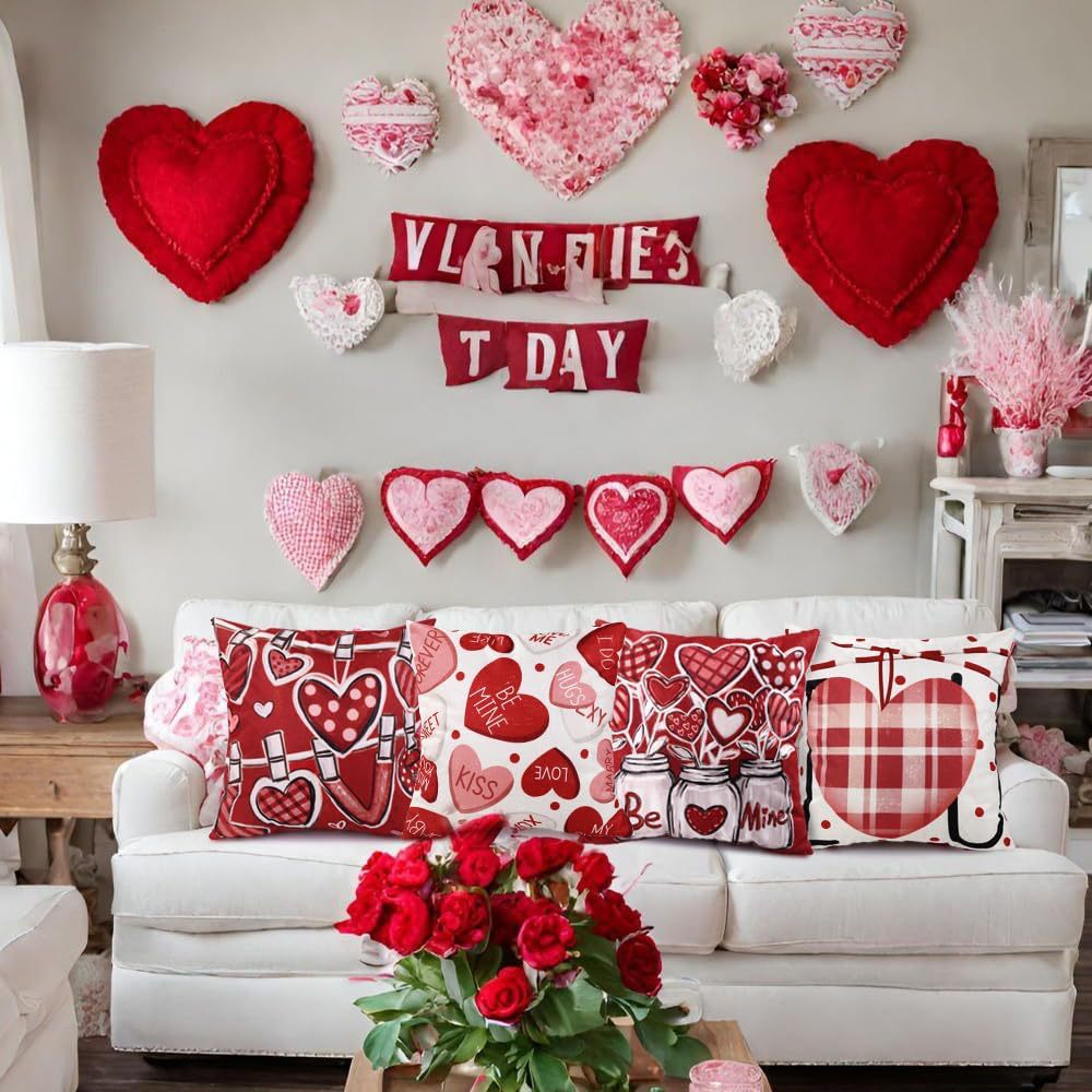 Amazon Valentine's Day Pillow Cover Linen Cushion Cover Sofa Living Room Home Decoration Pillow Cover Short Plush Pillow