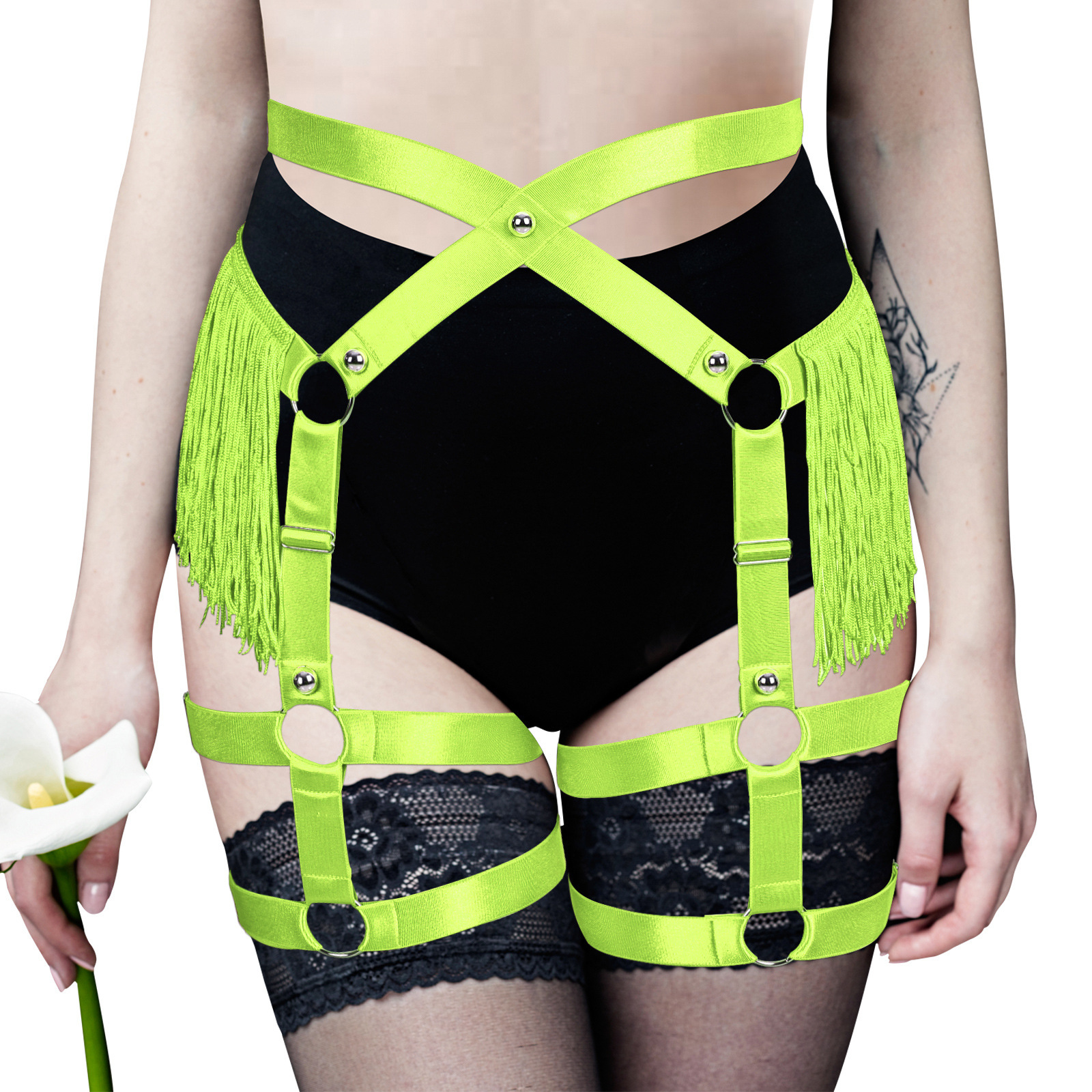 European and American Style Tassel Skirt Thigh Strap Halloween High Waist European and American Ladies Sock Clip Punk Cut Out Sexy Clothing Decoration