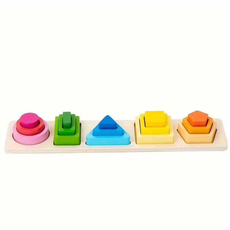 Wooden Kidsren's Small Set of Columns Geometric Figures Matching Color Shape Cognitive Building Blocks Puzzle Early Education Educational Toys