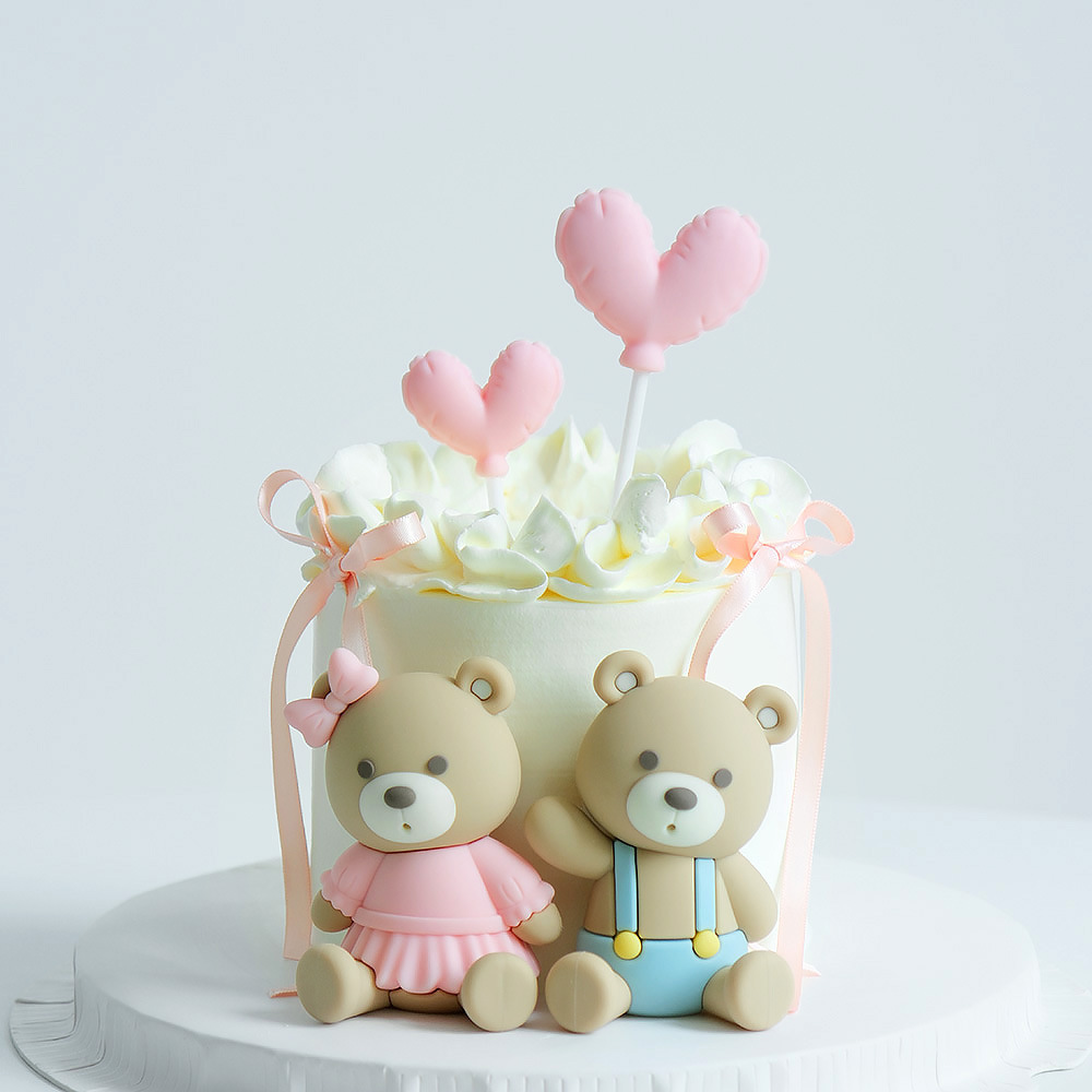 Chinese Valentine's Day Baking Cake Decoration Couple Pink Blue Bear Popular Desktop Ornaments Dessert Table Decoration Valentine's Day