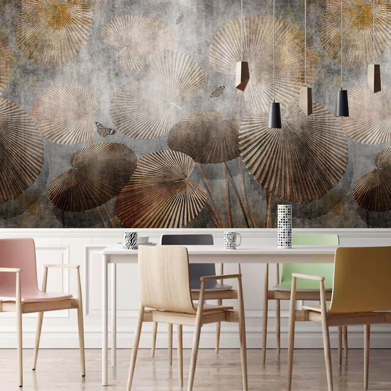 French-Style Vintage Hand-Painted Lotus Pond Living Room Tv Background Wall Wallpaper Bedroom Lotus Leaf Art High-End Background Cloth