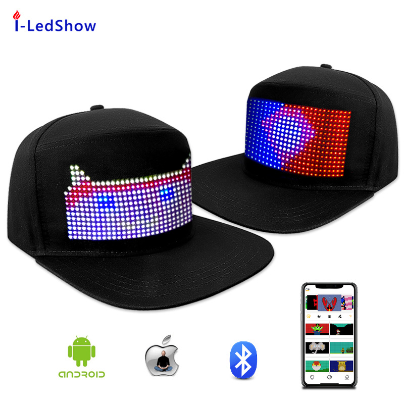 iLedshow light particle LED luminous cap full color screen mobile phone control hat wear advertising soft screen gift