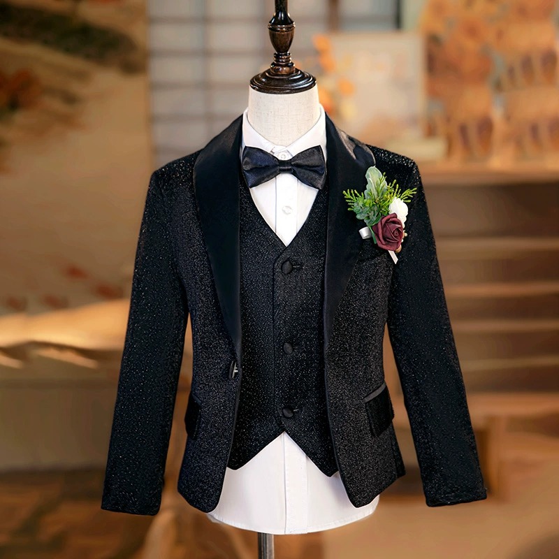 Блестящий детский костюм для сценических выступлений, вечерних мероприятий, ведущих, цветочных мальчиков, костюм для показа мод, блестящий сценический наряд для пиано