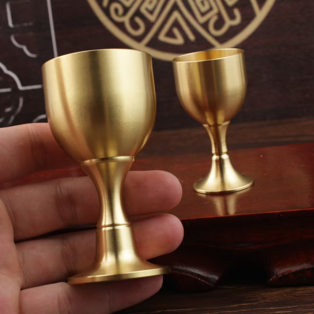 Brass Water Cup, Pure Copper God of Wealth Wine Cup, Household Table Water Cup, Buddha Hall Offering Cup, Small Size