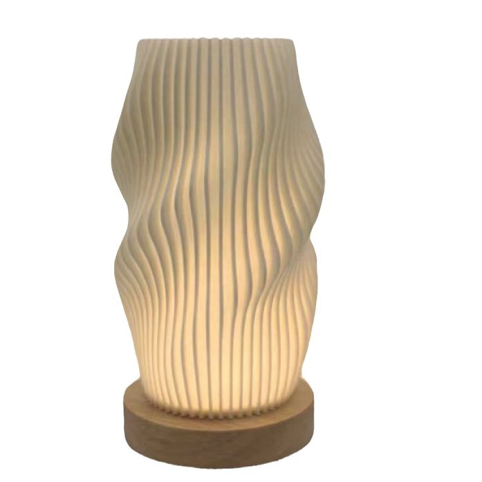 Scandinavian Solid Wood Decorative Table Lamp 3D Printing Atmosphere Lamp Charging Touch Switch Home Bedside Night Light Rechargeable
