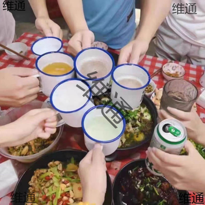 Nostalgic Classic Retro Tea Jar Enamel Cup Barbecue Enamel Jar with Lid Old-Fashioned Draft Beer Cup Tea Cup Ice Cream