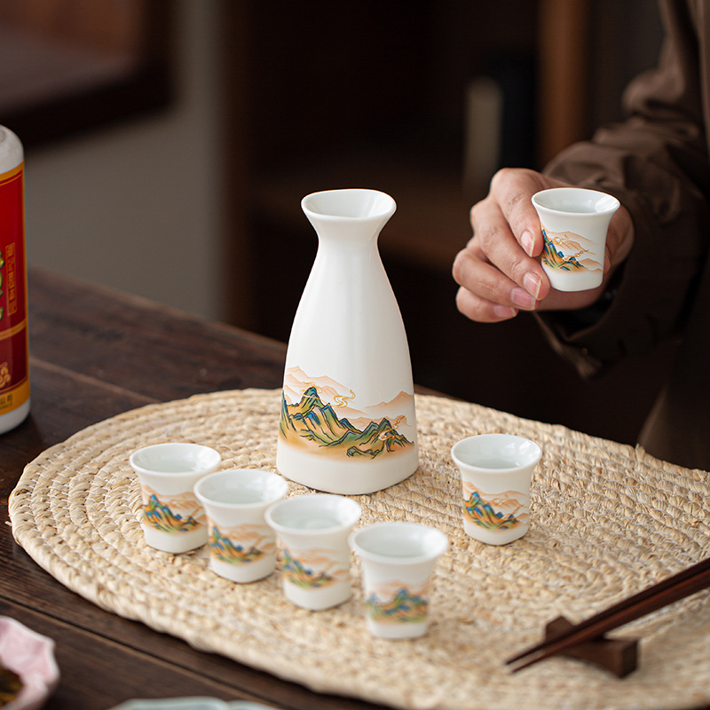 New Retro Qianli Jiangshan Ceramic Wine Set Small Wine Glass Household Chinese Liquor Dispenser