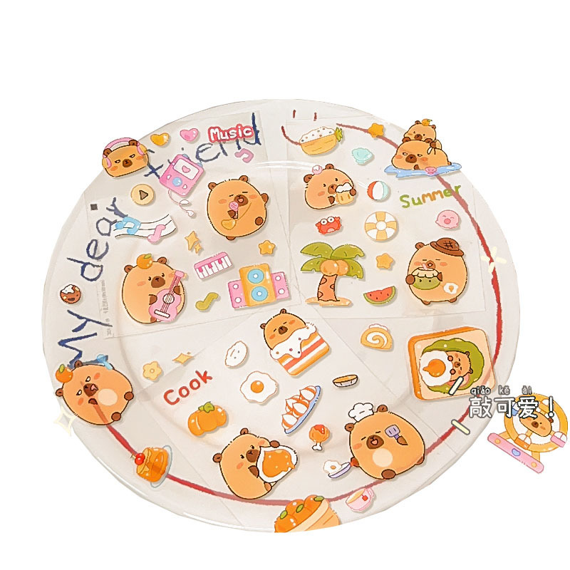 Kapibala Handbook Stickers Kidsren's Decorative Waterproof Stickers Girls Water Cup Mobile Phone Case Creative Transparent Stickers