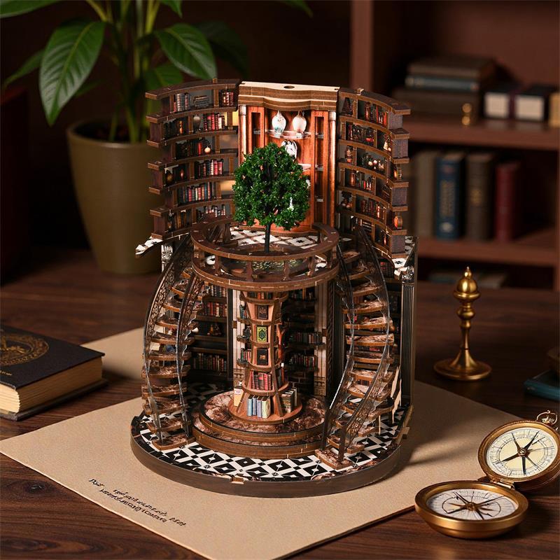 Cross-Border Popular Smart Bookend DIY Wooden Assembly DIY Book House 3D Three-Dimensional Handmade Assembly Bookend