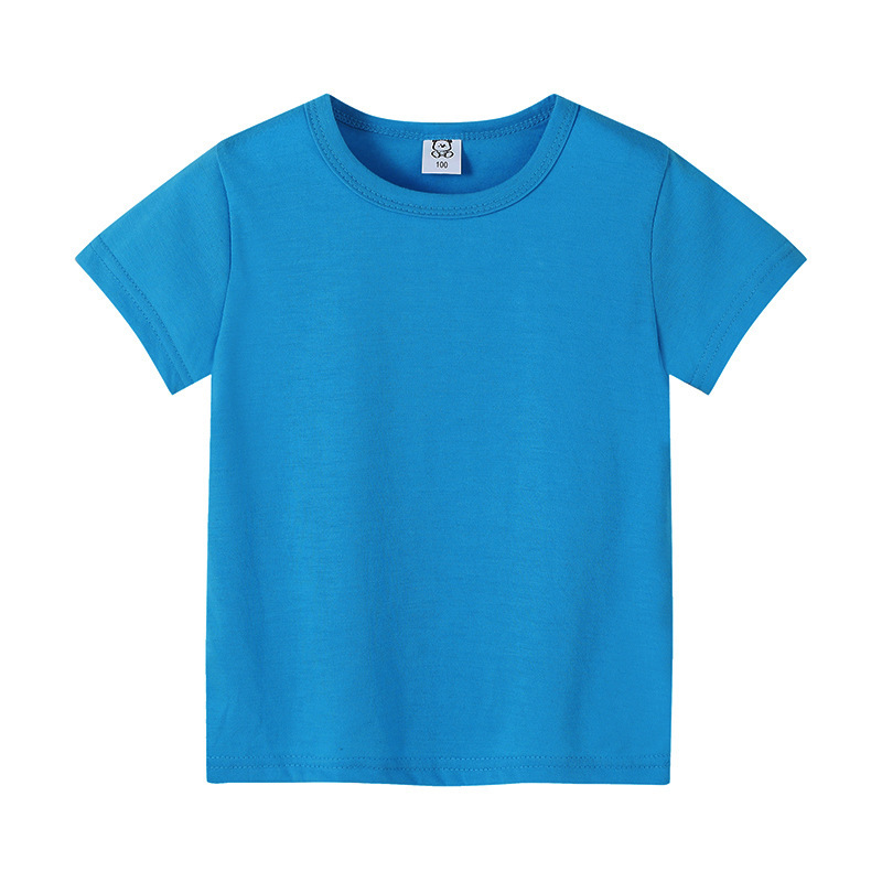 Summer Solid Color Kidsren's Short-Sleeved Boys' and Girls' T-Shirts Wholesale Pattern-Free Hand-Painted Advertising Shirts Manufacturer Dropshipping