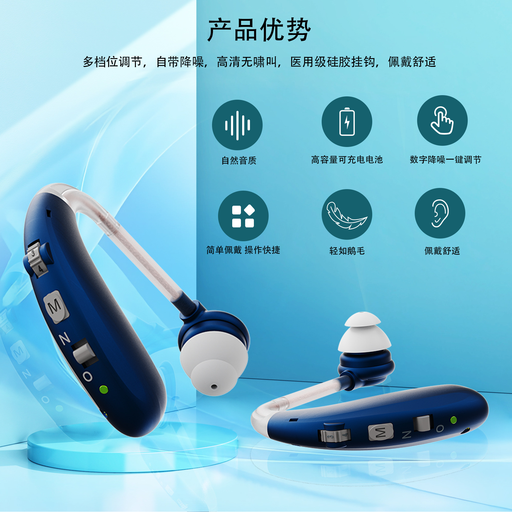 Cross-Border Hearing Aid Rechargeable Behind-The-Ear Comfortable Noise Reduction Knob Level 6 Volume Wholesale Hearingaids