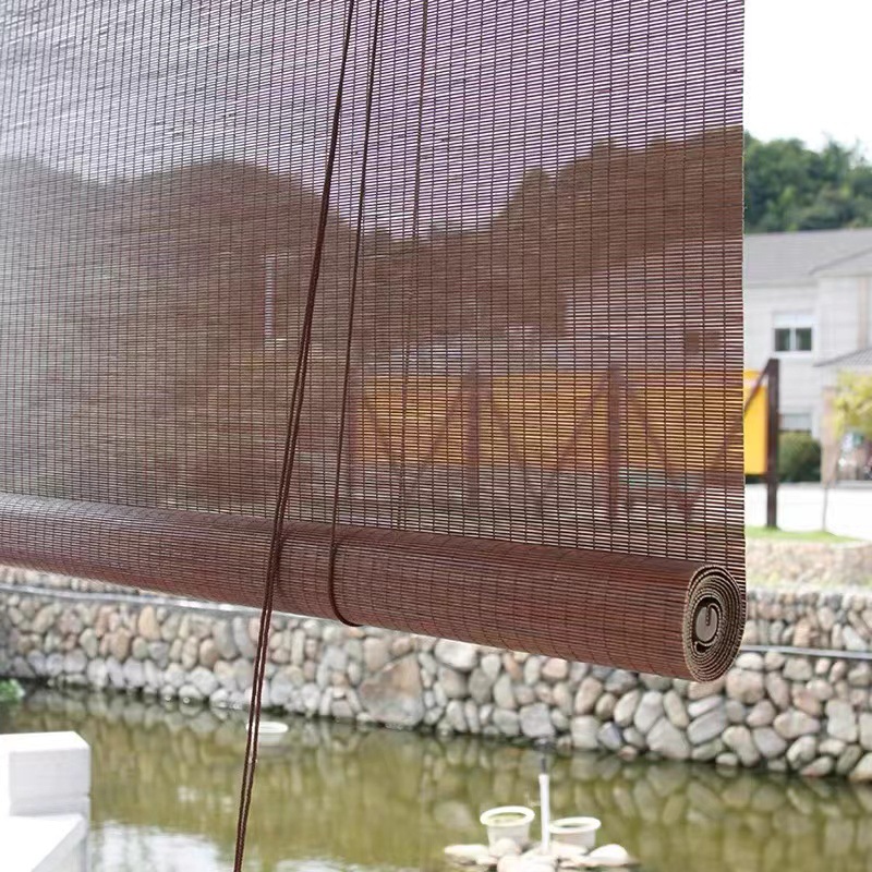 Outdoor Bamboo Blinds, Roller Blinds, Pavilion Balcony Sunshade, Tea Room Sun Protection Bamboo Curtains with Varnish, Waterproof Bamboo Roller Blinds