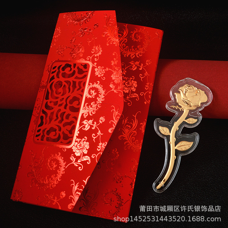 Gold Foil Rose Single Stem Phone Case Accessory Gold Foil Flower Mother's Day Valentine's Day Confession 520 Red Envelope