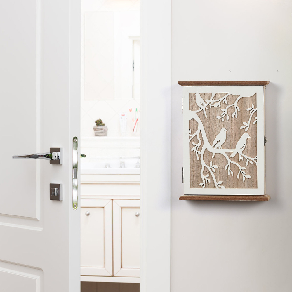 White Bird Wooden Key Storage Box Cute Decorative Room Home Accessories Wall Mounted Car Key Hanger