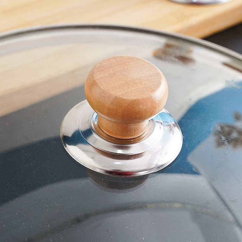 Wooden Pot Lid Stainless Steel Glass Lid Bead Anti-Scalding Universal Pot Lid Handle Pot Handle Kitchen Accessories