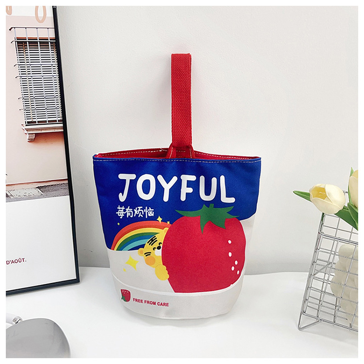 Happy Red Festive Canvas Bag, Portable Lunch Bag for Work, Satchel Canvas Gift Bag