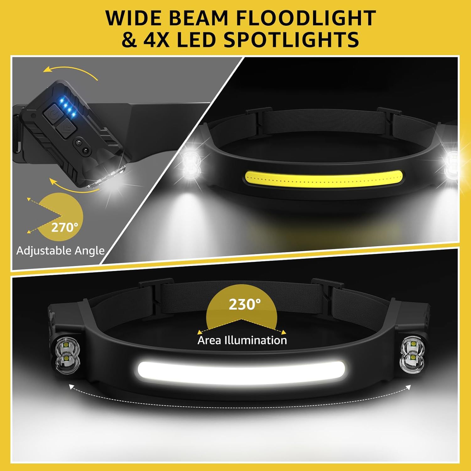 Cross-border new silicone double-head adjustable COB headlight rechargeable night running riding wild camping induction head lamp