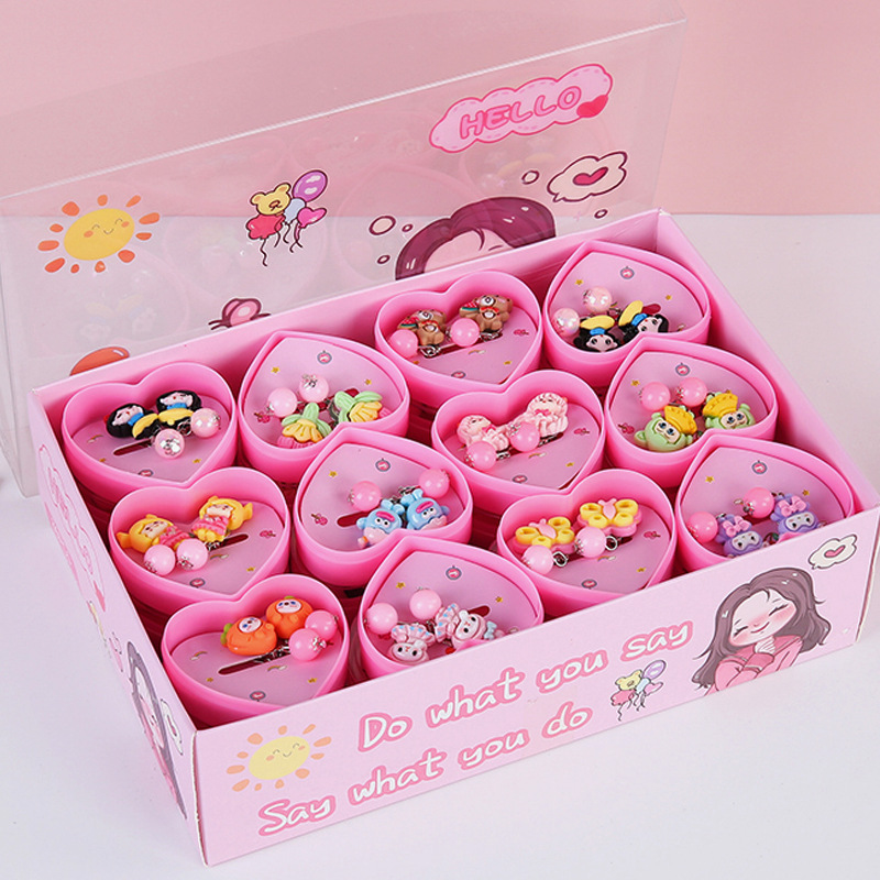 Cross-Border Children's Jewelry Cartoon Peach Heart Plastic Earrings Ring Grabber Beaded Necklace Bracelet Plastic Jewelry Wholesale