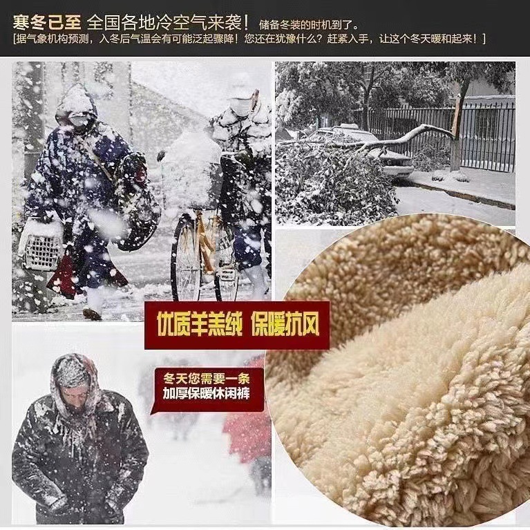 [Lambswool] autumn and winter casual pants men's fleece-lined thickened plus size Korean style slim fit sports stretch warm trousers