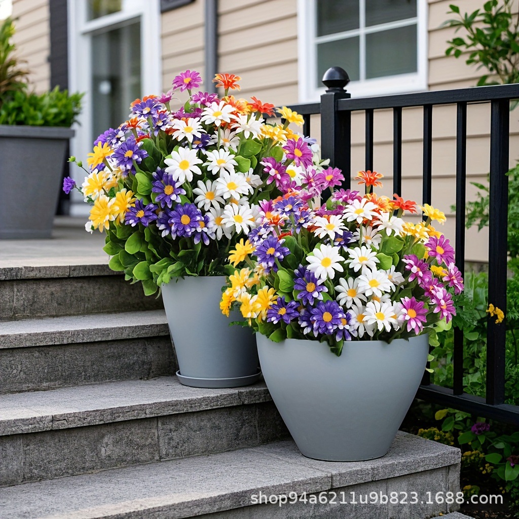 Popular Artificial Chamomile Small Daisy Artificial Bouquet Plastic Flowers Outdoor Balcony Living Room Decoration Table Flowers