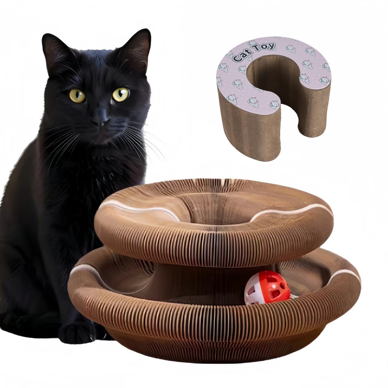 С-образная аккордеонная когтеточка для кошек с колокольчиком, игрушка для самосовершенствования, чтобы снять скуку, кошачье гнездо, точилка для когтей, кошачья лестница из гофрированного картона