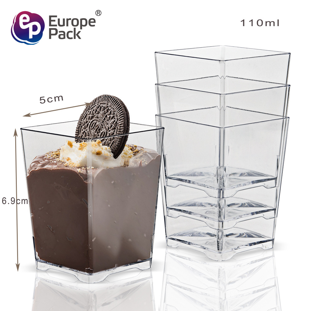 Одноразовый пластиковый прозрачный квадратный стакан для десертов, кастомизированный стакан для пудинга, фабричный кросс-бордер