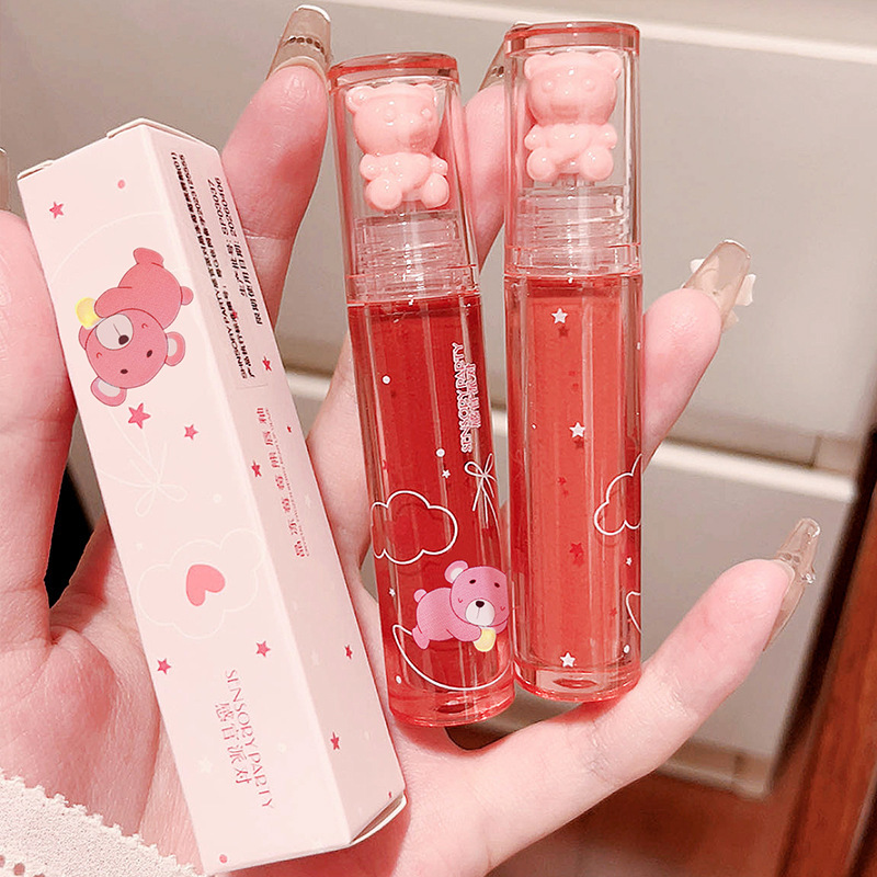 Domestic makeup ~ bear Crystal frozen strawberry glossy lip glaze mirror white all-match glass doodle lip lipstick wholesale