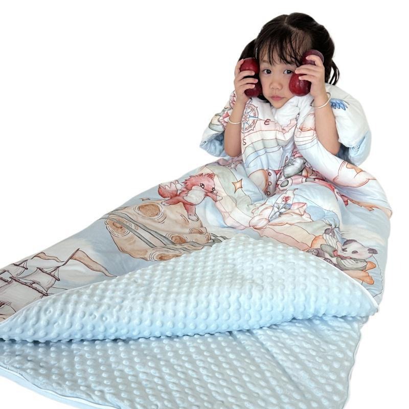 2025 Doudou Warm Velvet Tiktok Card Ban Source Factory Same Quality Digital Autumn and Winter Children's Sleeping Bag Anti-Kick Quilt