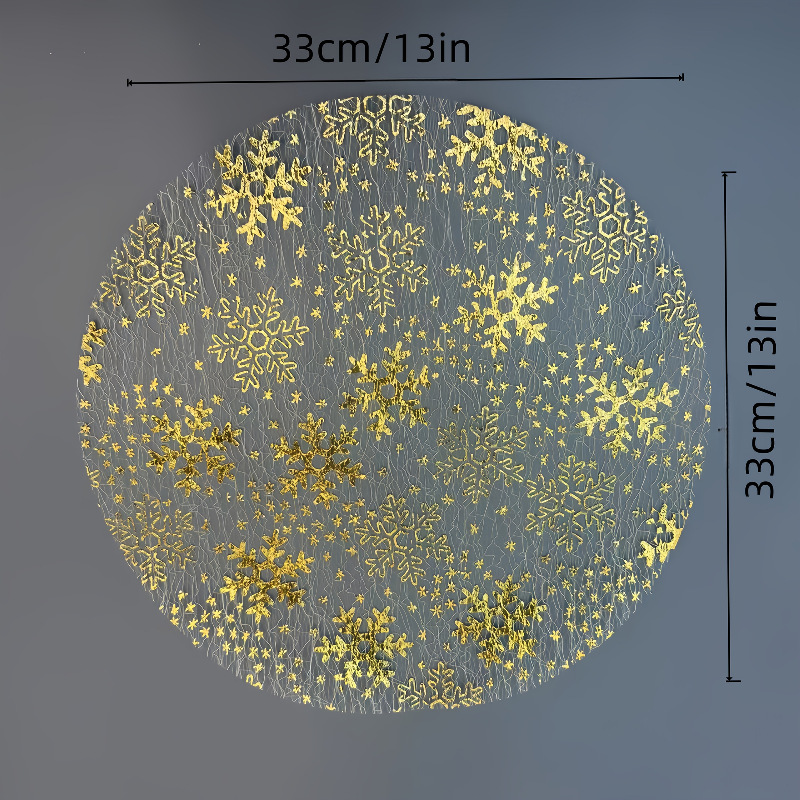 Cross-Border Popular Golden Snowflake Hot Stamping, Mesh Gold Foil Placemat, Disposable Round Design, Suitable for Birthdays