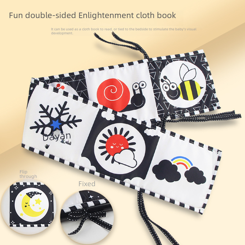 Cross-border export puzzle infant black and white color bed circumference ha ha mirror cloth book bed circumference early education toys