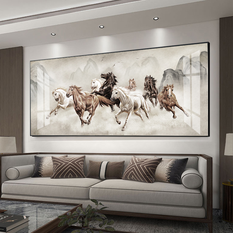 Картина с изображением восьми лошадей для гостиной, декоративная картина мгновенного успеха, галопирующая лошадь, каллиграфия и живопись для офиса, фон стены дивана в чайной комнате