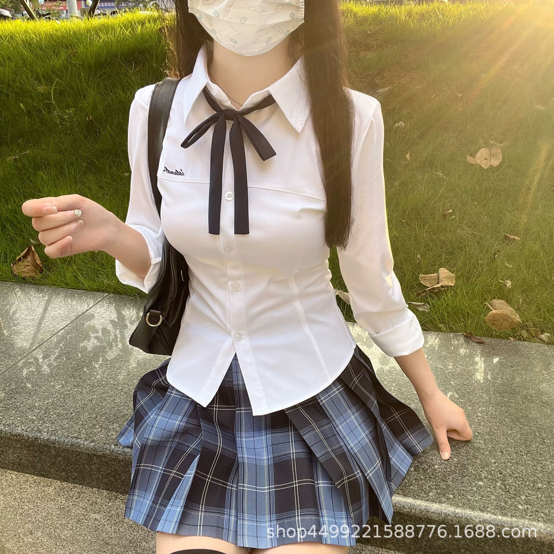 Оригинальная рубашка Jk с вышивкой, узкий пояс, короткий рукав, белая, универсальная, стиль колледжа