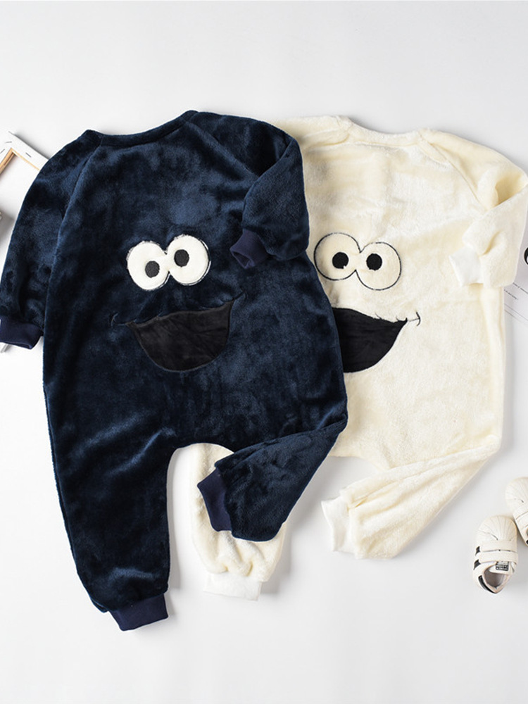 Black Adam Children's Coral Fleece Jumpsuit Autumn and Winter Sesame Street Pajamas Children's Baby's Flannel Home Clothes