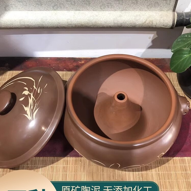 Jianshui Ceramic Chicken Steamer for Home Use, Yunnan Special Purple Clay Steamer for Sweating Chicken, Steam Clay Pot for Soup